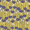 Seamless pattern with hand drawn cornflowers flowers on mustard background