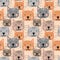 Seamless pattern of hand-drawn cute cats for kids. Image on a transparent background. Concept for baby shower, birthday, holiday,