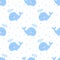 Seamless pattern of hand-drawn cute whale. Vector image on the marine theme for a boy sailor. Illustration for holiday, baby showe