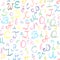 Seamless Pattern Hand Drawn Doodle Font. Children Drawings of Colorful Scribble Alphabet.