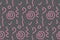 Seamless pattern with hand drawn doodles. Pink elements on gray board. Backboard with spirals, doodle print