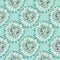 Seamless pattern with hand drawn ethnic elements. Dot circles and background in blue and aquamarine tones