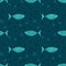 Seamless pattern with hand drawn fishes, doodle style. Silhouettes and contours, vector