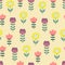 Seamless pattern with hand drawn flowers. Cutout colorful plants on beige background.