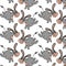 seamless pattern, hand-drawn funny gray-pink donkeys in gentle tones, print for children