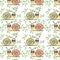 seamless pattern, hand-drawn funny snails in gentle tones, print for children