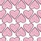 Seamless pattern with hand drawn hearts. All elements are decorated with cute pattern inside. Pink and red colours