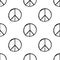 Seamless pattern with hand drawn hippie peace symbol. Hippy pacific sign.