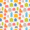 Seamless pattern with hand drawn houses, buildings. Flat style. Texture for fabric, wrapping, wallpaper, textile