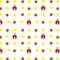 Seamless pattern hand drawn ladybird, yellow daisies camomiles strawberries, kids fabric, quilting, tapestry, wrapping paper