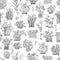 Seamless pattern with hand drawn monochrome different micro-green sprouts