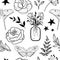 Seamless pattern with hand drawn monochrome flowers
