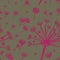 Seamless pattern with hand-drawn neon pink dandelions on gray background. packaging, wallpaper, textile, kitchen, utensil, fashion
