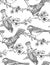 Seamless pattern with hand drawn ornate birds on sakura flower