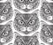 Seamless pattern with hand drawn ornate doodle cat faces.