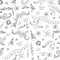 Seamless Pattern of Hand Drawn Party Symbols. Children Drawings of Masquerade Elements. Sketch Style.