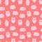 Seamless pattern of hand-drawn pigs and snowflakes on an isolated red background. Vector illustration of piglets for the New Year,