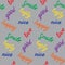 Seamless pattern with hand drawn positive words. Colorful elements on grey board. Nice, happy, good, tasty, smile and