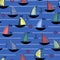 Seamless pattern with hand drawn sailing boats, anchors, fishhooks for surface design and other design projects