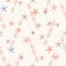 Seamless pattern with hand drawn sea stars on champagne color background and apricot color drops elements.