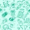 Seamless pattern with Hand drawn set of gadgets doodles in green color