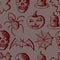 Seamless pattern, hand drawn set of halloween attributes