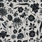 Seamless pattern with hand drawn stylized japanese chrysanthemum, blackberry lily, eucalyptus flower, anemone, iris