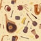 Seamless pattern with hand drawn traditional music instruments