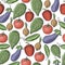 Seamless pattern with hand drawn vegetables. Light background for your kitchen. Vegetable background. Organic food.