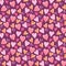 Seamless pattern with hand-drawn watercolor hearts on a plum background. Valentine`s day texture for design of wrapping paper,