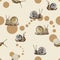 Seamless pattern with hand drawn watercolor kind and friendly snails.