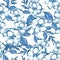 Seamless pattern with hand drawn watercolor monotone blue flowers and leaves. floral background  pattern for wallpaper or fabric