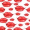 Seamless pattern with hand drawn watercolor woman`s red lips