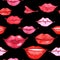 Seamless pattern with hand drawn watercolor woman`s red lips