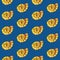 Seamless pattern. Hand paint watercolor yellow seashell on classic blue background.