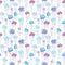 Seamless pattern with hand painted clouds and falling raindrops.