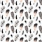 Seamless pattern of hand-painted watercolor black-beige feathers