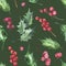 Seamless pattern with hand painted watercolor red berries. Cute design for Christmas textile design, scrapbook paper