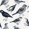 Seamless pattern with hand-sketched detailed birds illustrations in engraved style. Passerine Birds background. Wildlife drawings