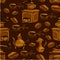 Seamless pattern with handdrawn coffee cups, beans