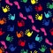 Seamless pattern with hands and feet imprints