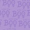 Seamless pattern with handwritten text - Boo. Lettering repeating doodle texture for halloween. Violet creative vector background