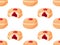 Seamless pattern with Hanukkah bakery doughnut whole and bitten. Repeated cartoon flat vector illustration for wallpaper