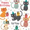 Seamless pattern with Happy Birthday cats