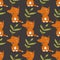 Seamless pattern with happy foxes, leaves