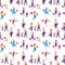 Seamless pattern with happy people with purchases. illustration with sale and shopping.