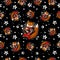 Seamless pattern with happy rock foxes on a black background