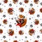 Seamless pattern with happy rock foxes on a white background