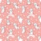 Seamless pattern with happy unicorns on pink background