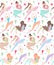 Seamless pattern of happy various sports girl jumping and exercises. Body positivity, confidence and self acceptance. The power